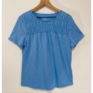 Talbots Light Blue Smocked Crewneck Tee   Size L